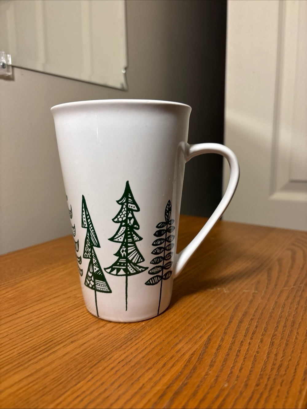 Starbucks White Mug with Green Tree Sketches